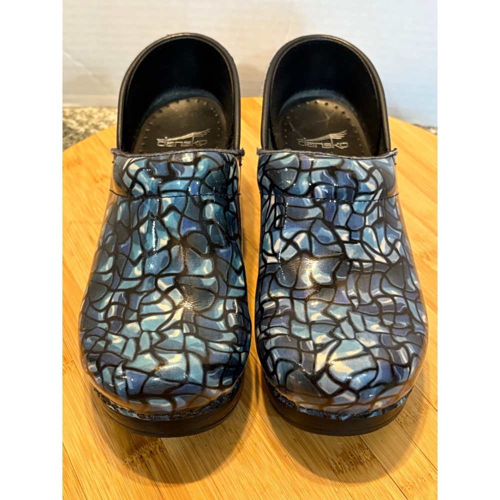 Dansko Clogs Blue Mosaic Leather Comfort Slip On Shoes Women's Size‎ 38 EU